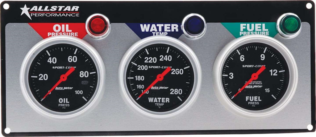 Auto Meter Oil Pressure, Water Temperature & Fuel Pressure Sport-Comp 3 Gauge Panel