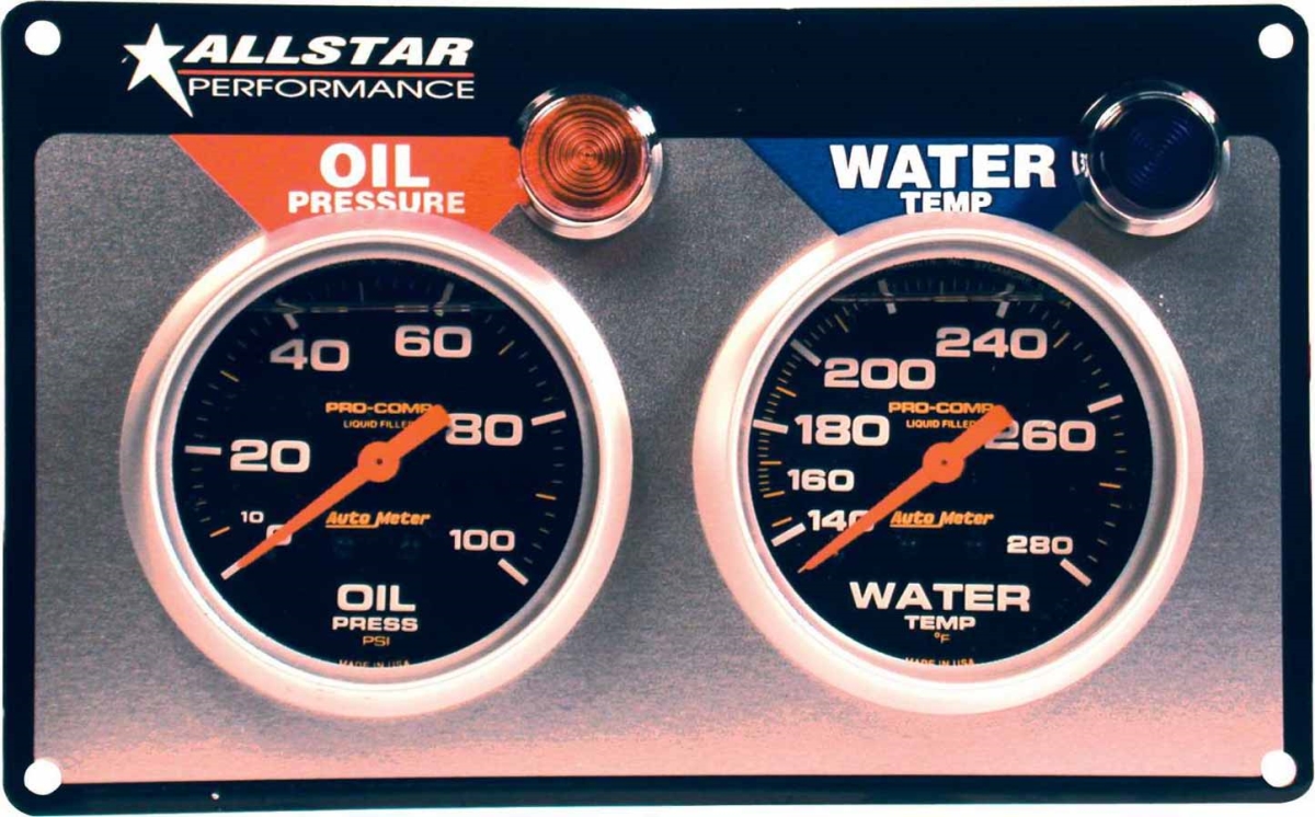 ALL80120 Auto Meter Oil Pressure, Water Temperature Liquid Filled 2 Gauge Panel
