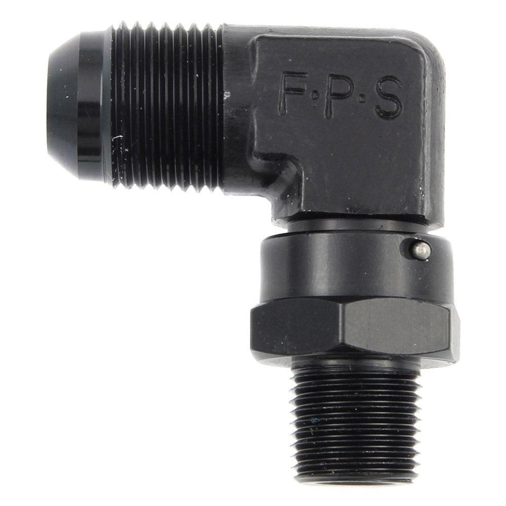 499107-BL -8 AN x 0.25 in. MPT 90 deg Swivel Adapter - Black