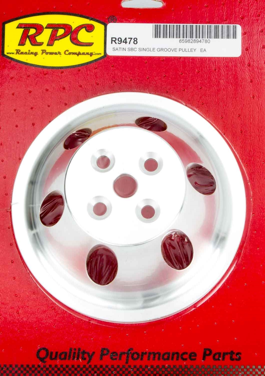 RPCR9478 Polished Aluminum Water Pump Pulley - Single Groove V-Belt - Small Block Chevy Short Water Pump - 6.60 in. Dia.