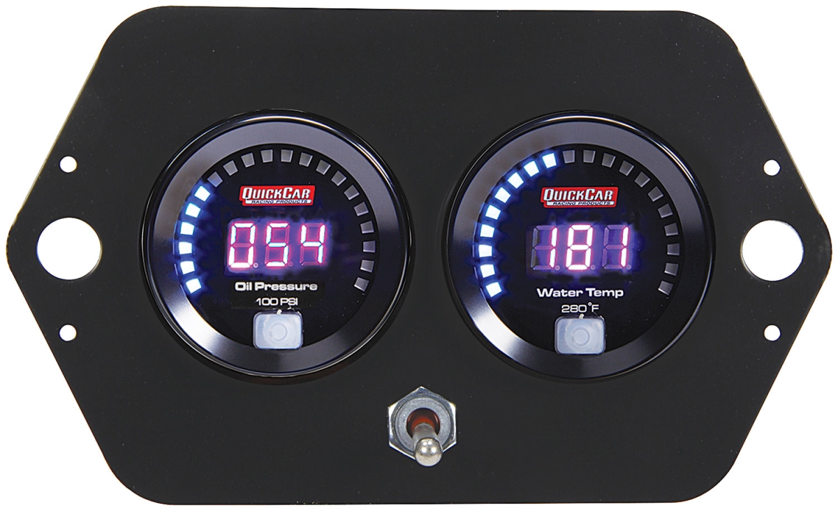 QRP67-2005 2-Gauge Open Wheel Oil Pressure & Water Temperature Digital Panel with Battery -  QUICKCAR RACING PRODUCTS