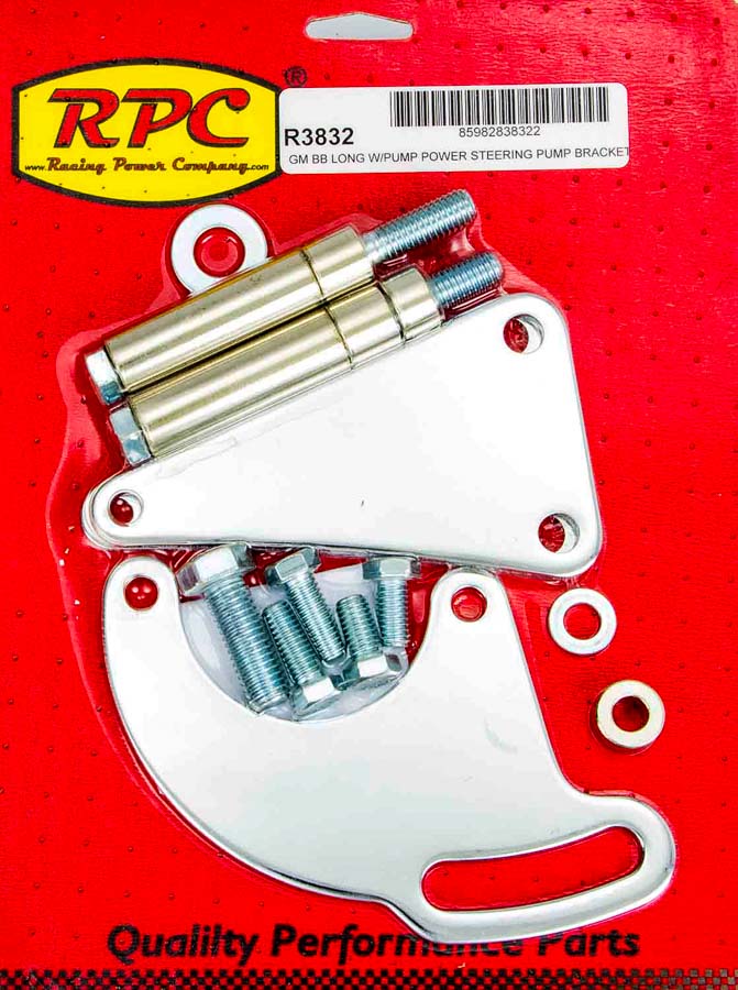 Driver Side Power Steering Pump Bracket Block Mount Steel Chrome - Water Pump - Big Block Chevy - Kit