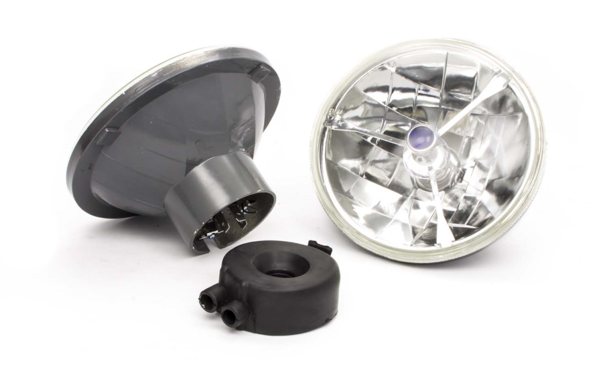 7 in. OD H4 Bulb Glass & Steel Tri-Bar with Blue Dot Headlight - Universal