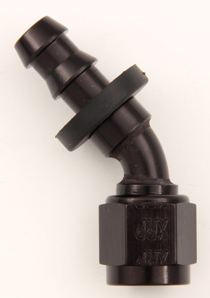 No.8 45 deg Push-On Hose End, Black