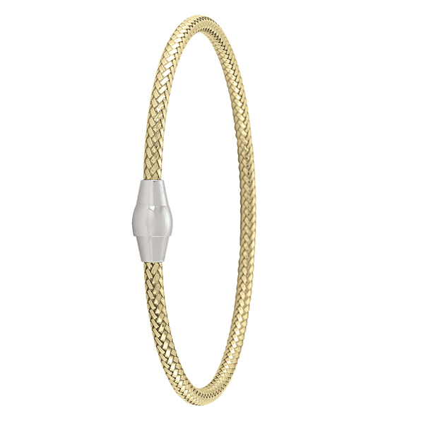 BSG83-SSY Round Snake Sterling Silver Fashion Bangle with Magnetic Clasp, Gold - 8 g