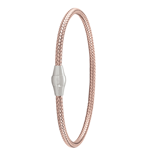 BSG85-SSP Round Snake Sterling Silver Fashion Bangle with Magnetic Clasp, Pink & Rose Gold - 8 g