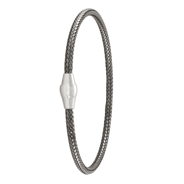 BSG86-SSC Round Snake Sterling Silver Fashion Bangle with Magnetic Clasp, Charcoal - 8 g