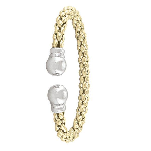 BSJ10-SSY Open-End Popcorn Sterling Silver Fashion Bangle, Gold - 12.7 g