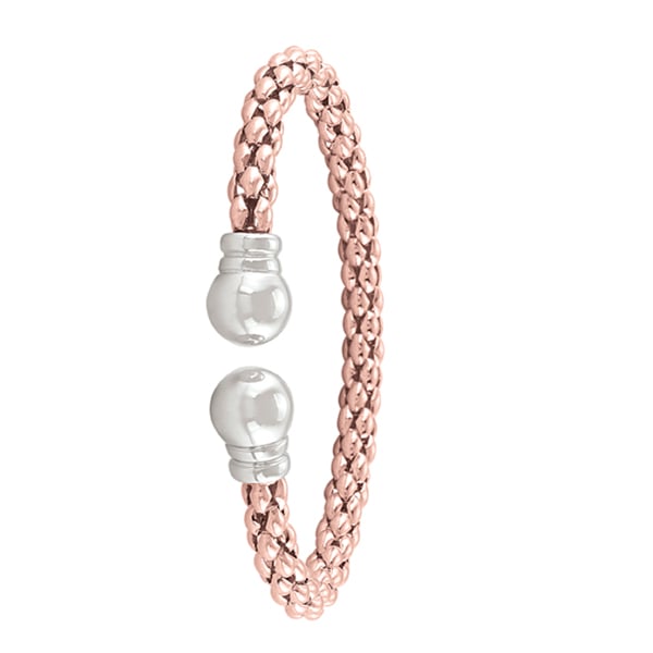 BSJ26-SSP Open-End Popcorn Sterling Silver Fashion Bangle, Pink & Rose Gold - 12.7 g