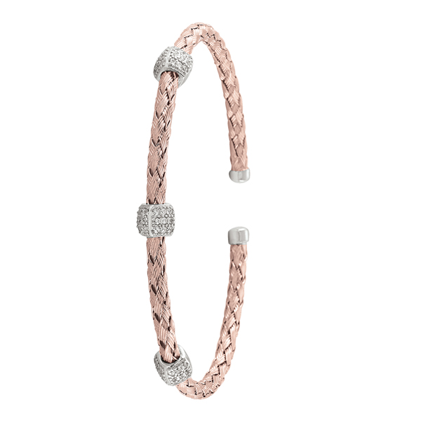 BSJ40-SSP Sterling Silver Fashion Bangle with Cubic Zirconia Stones, Pink & Rose Gold - 7.1 g