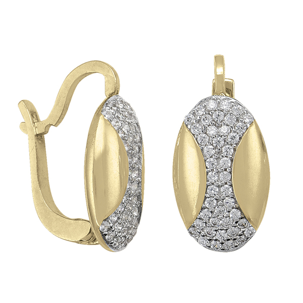 ECZE38-10KY 10K Gold Cubic Zirconia Oval Shaped Hoop Earrings - 3.2 g