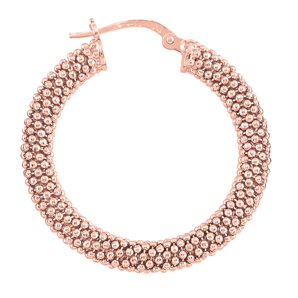 ESILTEC75-SS-73 Italian Rose Gold Plated Sterling Silver Popcorn Hoop Earrings - 7.3 g