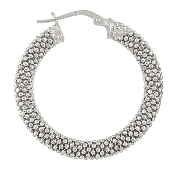 Italian Sterling Silver Popcorn Hoop Earrings - Silver - 7.3 g