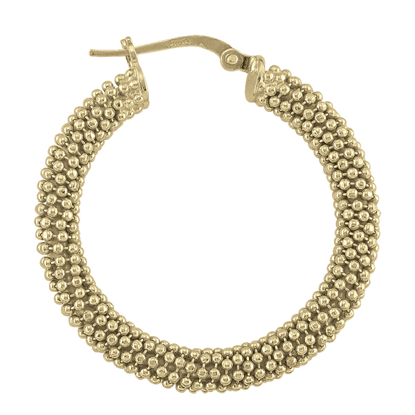 ESILTEC77-SS-73 Italian Gold Plated Sterling Silver Popcorn Hoop Earrings - 7.3 g