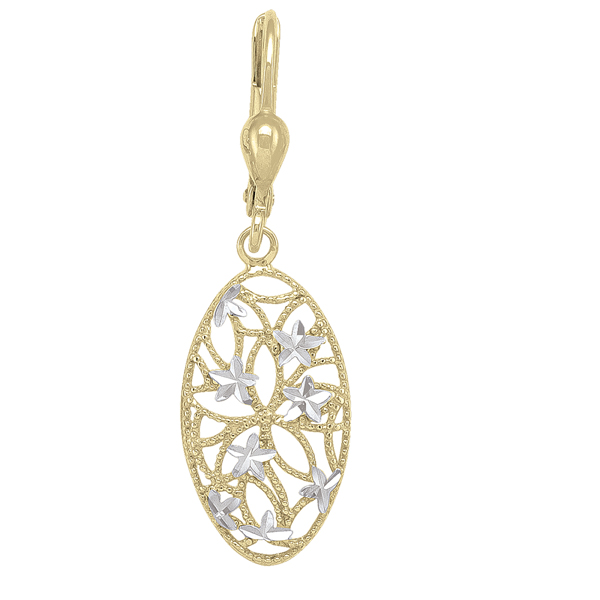 ETECA42-10K2T 10K Gold & Silver Oval Shaped Fashion Drop Earrings - 2.0g