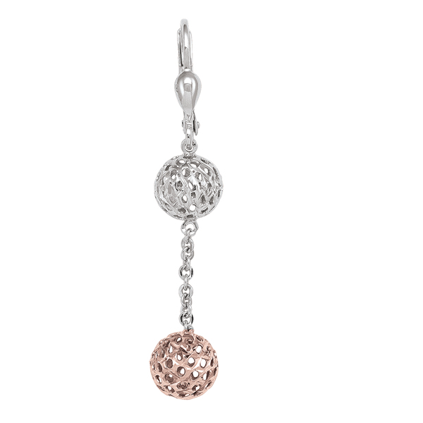 ETECA76-10K2T 10K Rose Gold & Silver Fashion Drop Earrings - 2.4 g