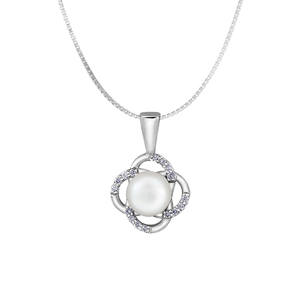 Picture of Cheri Jadore P3613-10W-06 Pearl Flower Pendant in 10K White Gold with Diamond