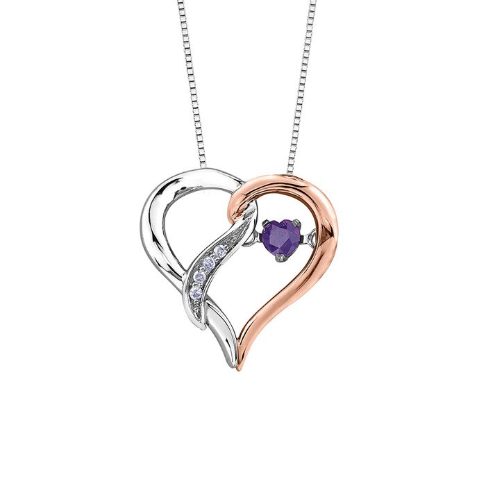 Picture of Cheri Jadore P3639-10T-016 Amethyst Heart Pendant in Two-Tone Gold with Diamond