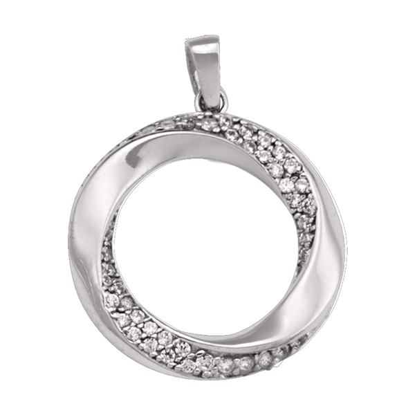PCZP24-10KW 10K White Gold CZ Fashion Pendant, Silver - 2.2 g