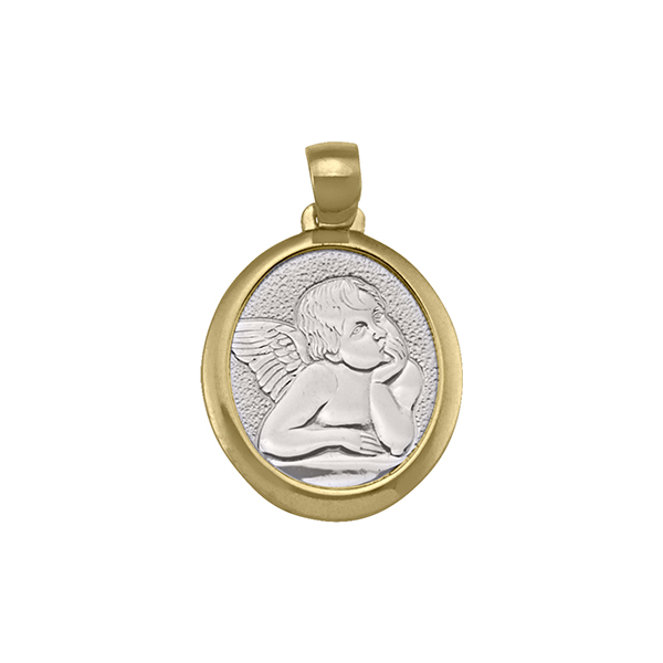 Picture of Cheri Jadore PST18-18K-2T 18K Two Tone Oval Thinking Angel Pendant&#44; Gold & Silver - 2.6 g