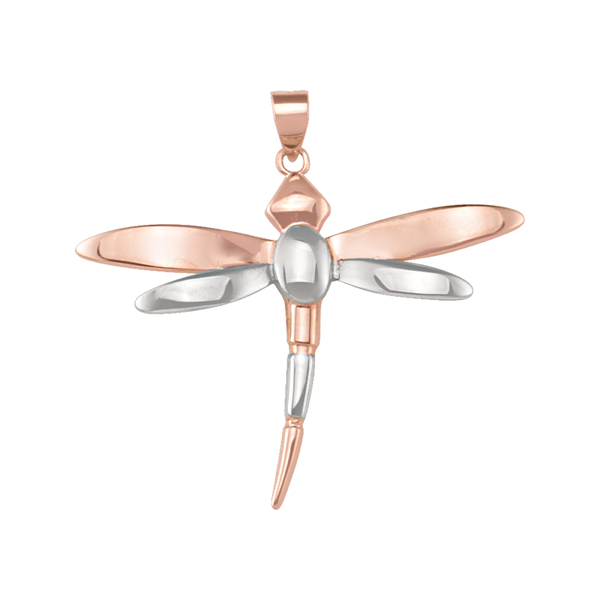 PTECA94PW-10K 10K Dragonfly Fashion Pendant, Pink Rose & Gold - 2 g