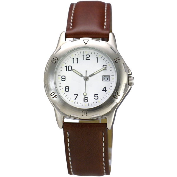 Picture of Matsuda 638-00WHBR Muscular Mens Watch with Leather Strap&#44; White