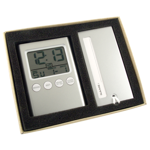Picture of Matsuda CK-115SL Travel Alarm Clock Gift Set&#44; Silver