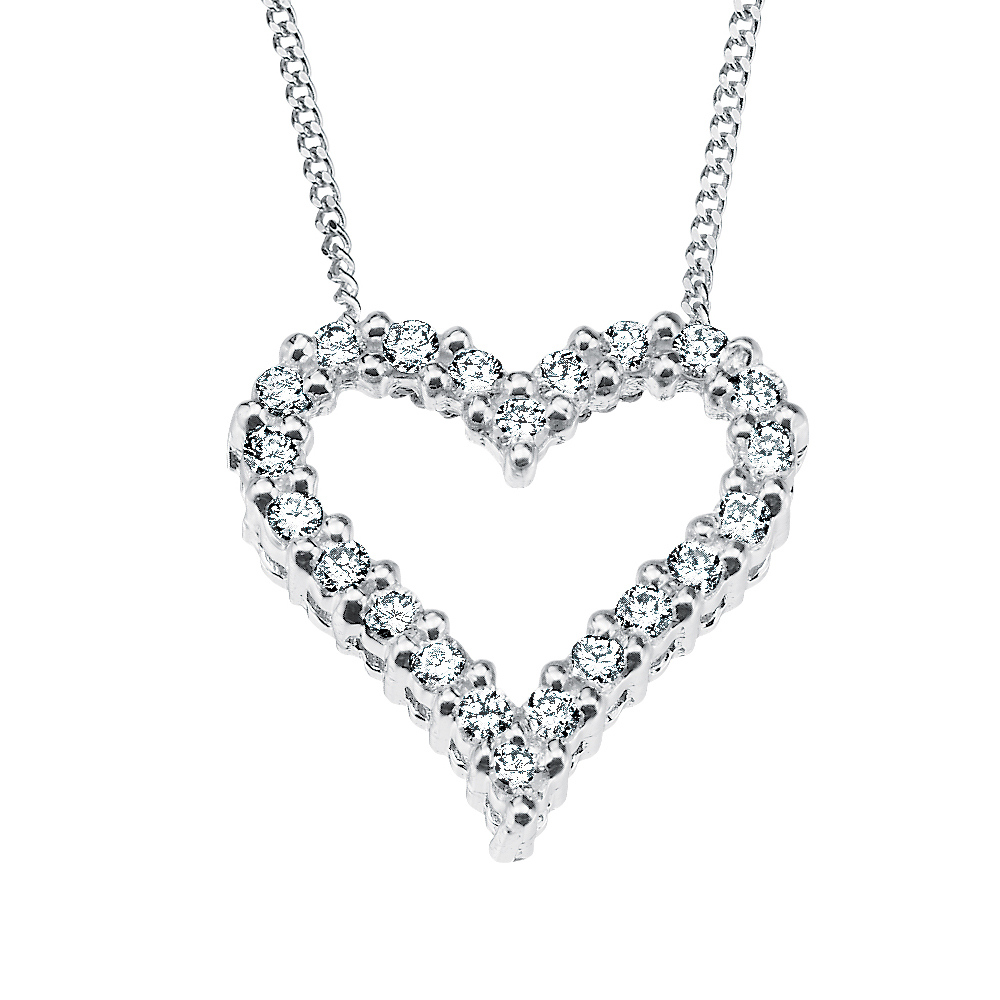 Picture of Cheri Jadore N1482-14W-25 14K White Gold Pave Diamond Heart Necklace - 0.25 CT. TW.