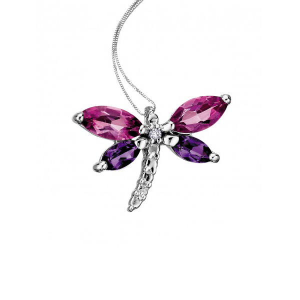 Picture of Cheri Jadore P2144-10W-01 Pink Topaz & Amethyst Butterfly Pendant in 10K&#44; White Gold