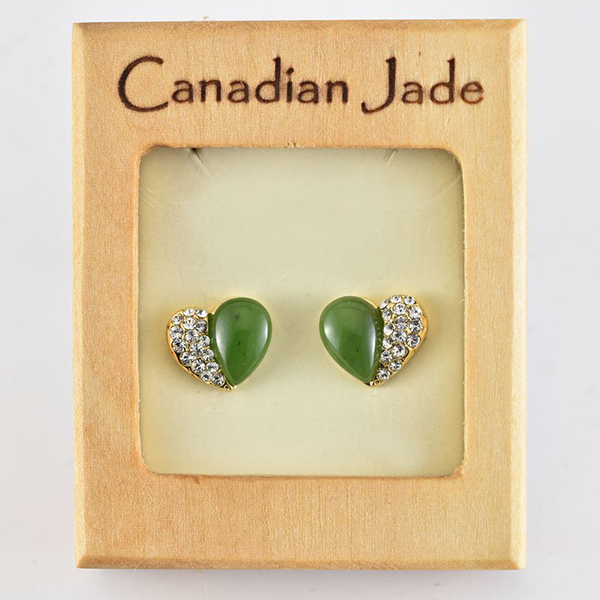Picture of Cheri Jadore EWES522-Y Canadian Nephrite Jade Gold Plated Heart Stud Earrings