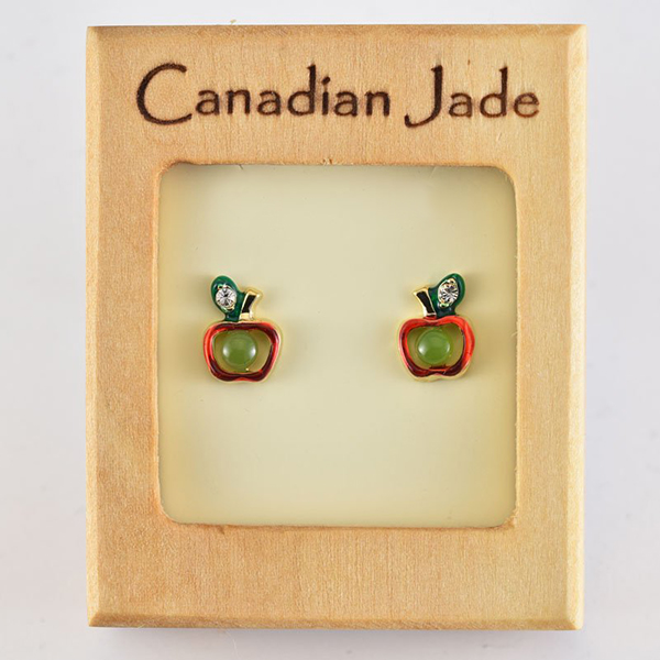 Picture of Cheri Jadore EWES525-Y Canadian Nephrite Jade Gold Plated Apple Stud Earrings