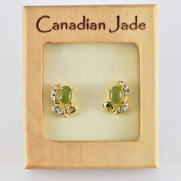 Picture of Cheri Jadore EWES91-Y Canadian Nephrite Jade Gold Plated Flower Stud Earrings
