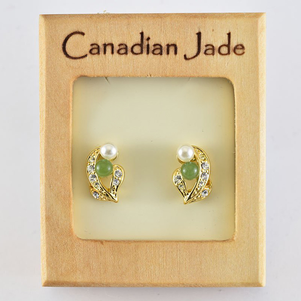 Picture of Cheri Jadore EXES361-Y Canadian Nephrite Jade Gold Plated Stud Earrings