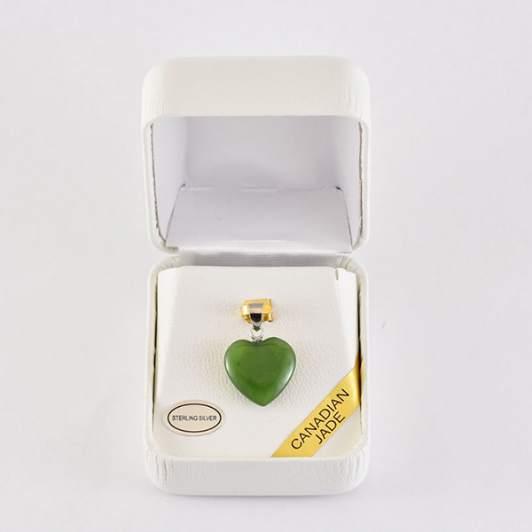 Picture of Cheri Jadore PSP107-W Canadian Nephrite Jade Small Heart Sterling Silver Pendant