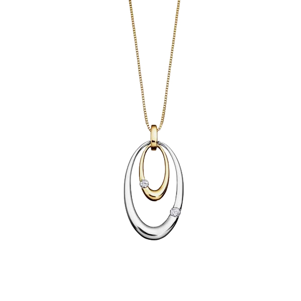 Picture of Cheri Jadore P2415-10T-09 10K Two-Tone Gold Double Oval Stud Pendant with Diamond - 0.09 CT. T.W.