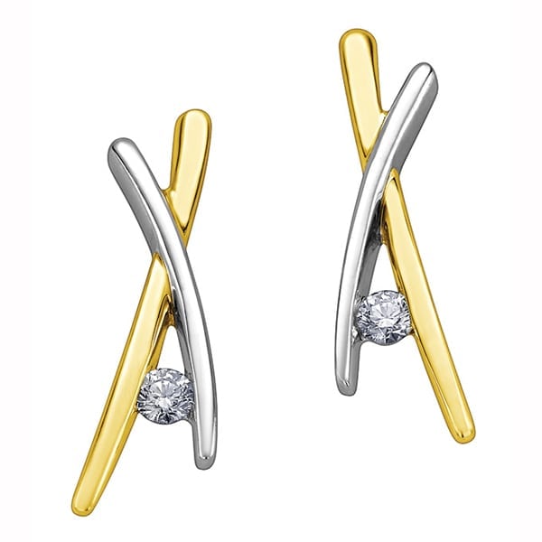Picture of Cheri Jadore E1008-10T-16 Diamond Criss-Cross Stud Earrings in 10K, Two-Tone Gold - 0.16 CT. T.W.