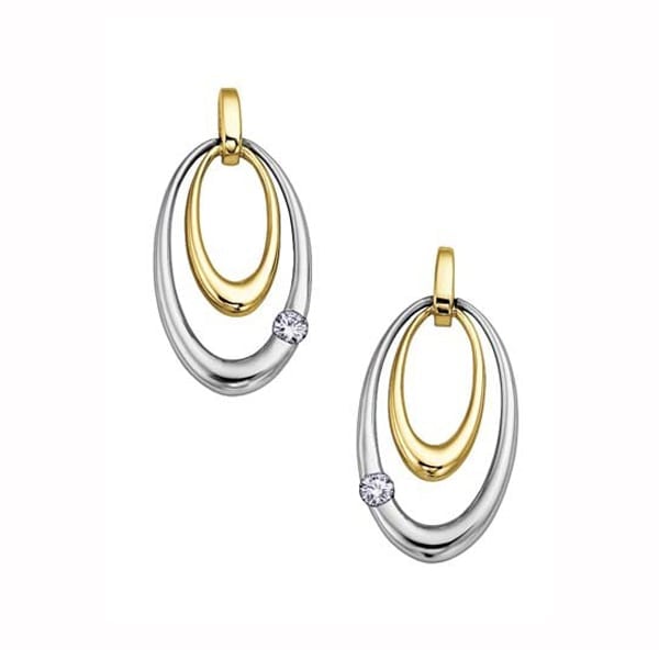 Picture of Cheri Jadore E2415-10T-08 10K Two-Tone Gold Double Oval Stud Earrings with Diamond - 0.08 CT. T.W.
