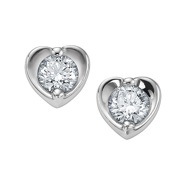 E2670-10W-05 Heart Shaped Canadian Diamond Stud Earrings in 10K, White Gold - 0.05 CT. T.W -  Cheri Jadore