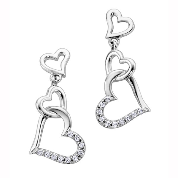 Picture of Cheri Jadore E2266-10W-10 Diamond Triple Heart Drop Earrings in 10K&#44; White Gold - 0.10 CT. T.W.