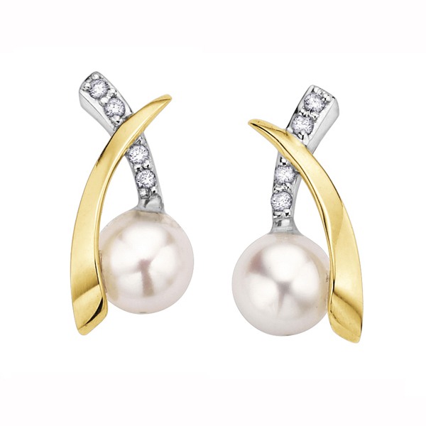 Picture of Cheri Jadore E2341-10Y-04 5 mm Pearl & Diamond Accent Stud Earrings in 10K&#44; White & Yellow Gold - 0.04 CT. T.W.