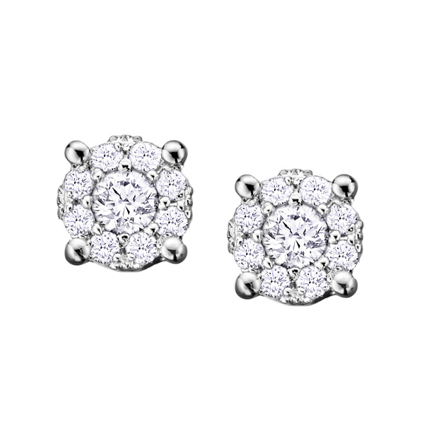 E2382-10W-08 Diamond Framed Stud Earrings in 10K, White Gold - 0.08 CT. T.W -  Cheri Jadore