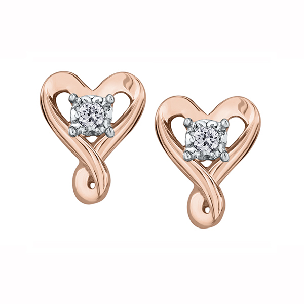 Picture of Cheri Jadore E3377-10T-025 Diamond Heart Stud Earrings in 10K, Rose Gold - 0.025 CT. T.W.