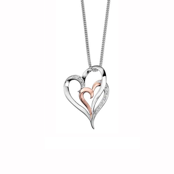 Picture of Cheri Jadore P2634-10T-035 Diamond Double Heart Pendant in 10K&#44; White & Rose Gold - 0.035 CT. T.W.