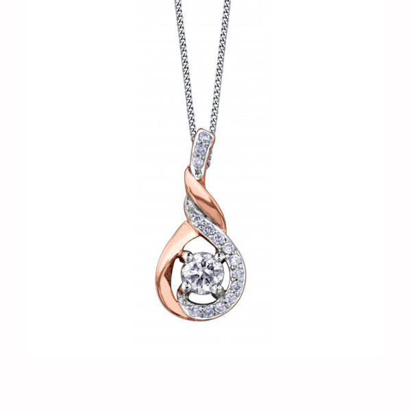 Picture of Cheri Jadore P3472-10T-18 Canadian Diamond Spiral Teardrop Pendant in 10K&#44; White & Rose Gold - 0.18 CT. T.W.