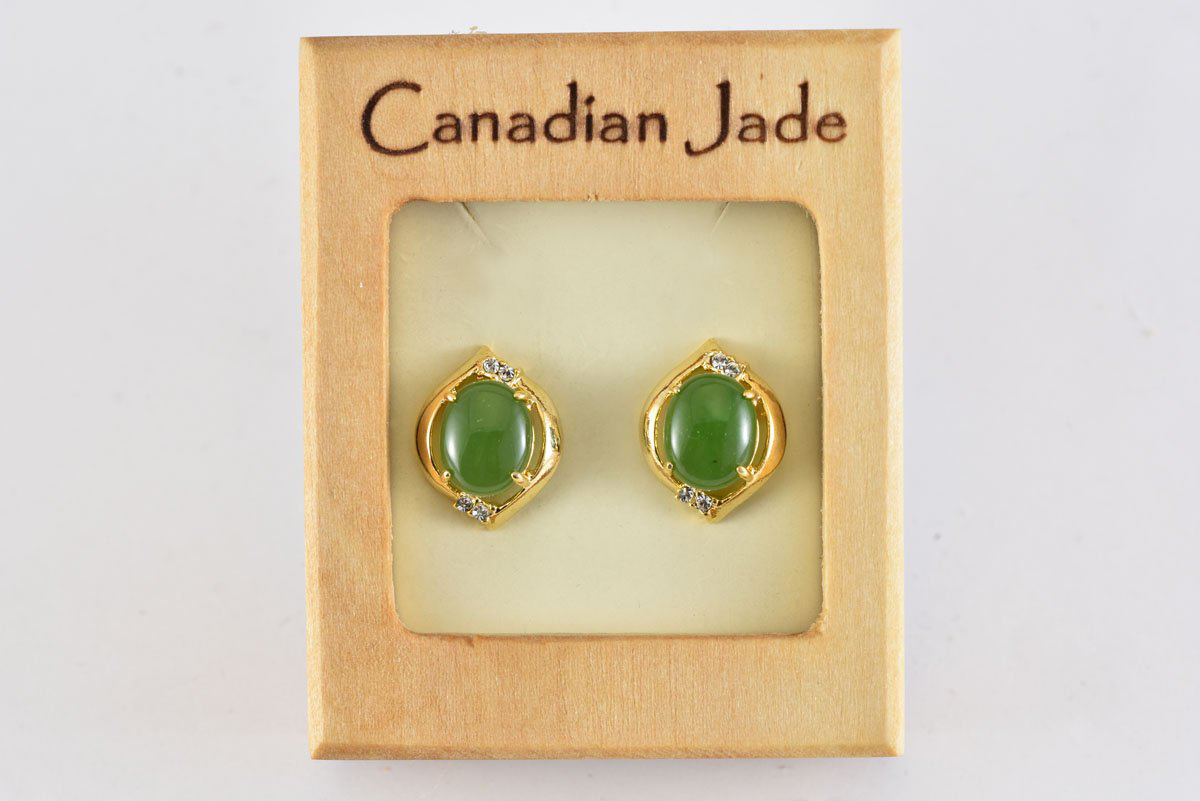 Picture of Cheri Jadore EWES220-Y Canadian Nephrite Jade Gold Plated Stud Earrings