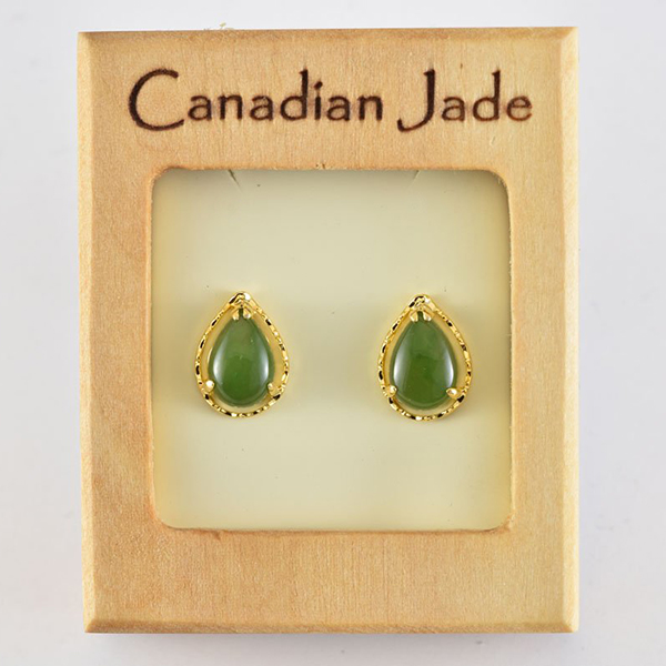 Picture of Cheri Jadore EWES304-Y Canadian Nephrite Jade Gold Plated Stud Earrings