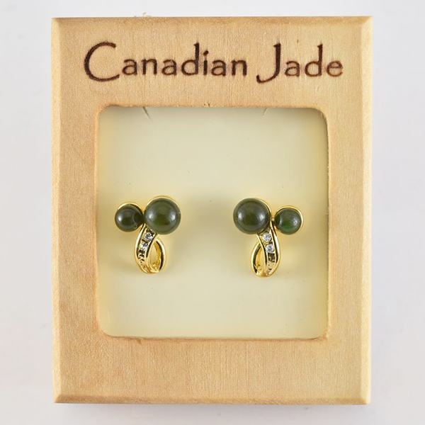 Picture of Cheri Jadore EWES356-Y Canadian Nephrite Jade Gold Plated Stud Earrings