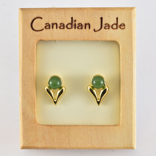 Picture of Cheri Jadore EWES362-Y Canadian Nephrite Jade Gold Plated Heart Stud Earrings