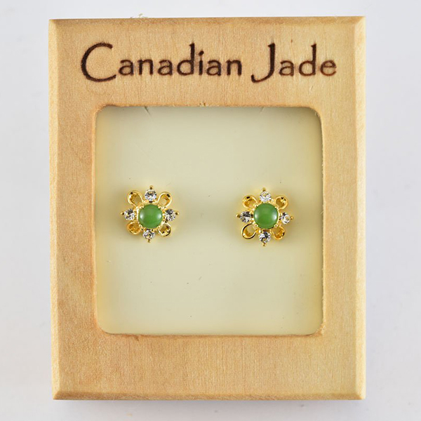 Picture of Cheri Jadore EWES372-Y Canadian Nephrite Jade Gold Plated Stud Earrings
