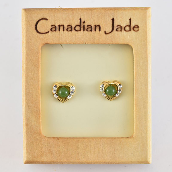 Picture of Cheri Jadore EWES373-Y Canadian Nephrite Jade Gold Plated Heart Stud Earrings